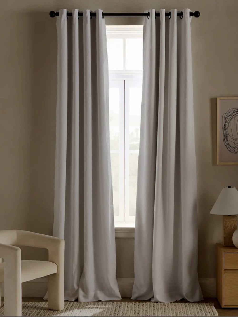 Quince European Linen Blackout Curtain Ivory 48x96 Grommet Single Panel